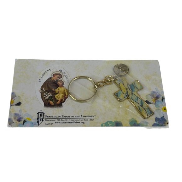 St. Anthony Pray For Us Keychain Colorful Cross & Coin Prayer Card NOS - Picture 1 of 8